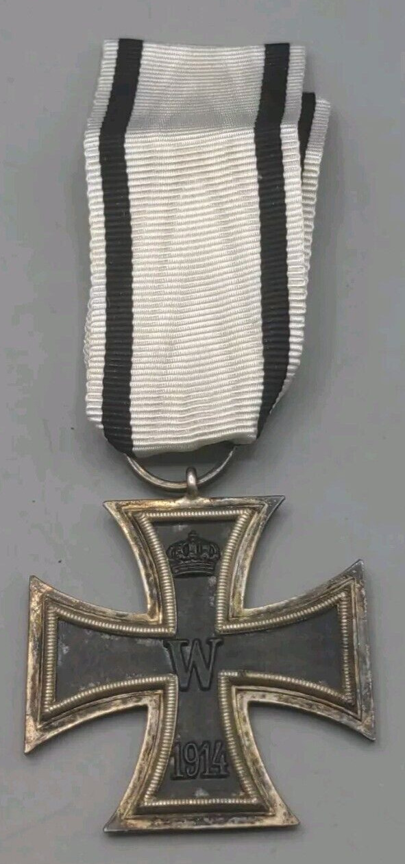 WWI German Iron Cross Second Class with unique mostly white ribbon with black