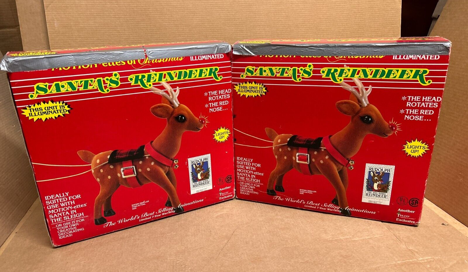 Telco Motionettes of Christmas Rudolph Santa's Reindeer Lights Motion Lot of 2