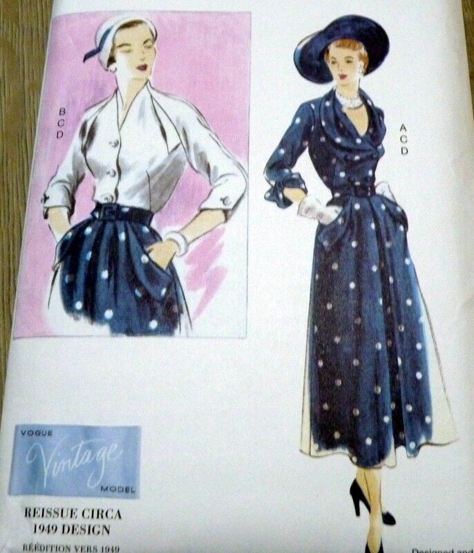 NEW 1940s VOGUE VINTAGE MODEL Blouse Skirt Belt SEWING PATTERN 16-18-20-22-24 UC