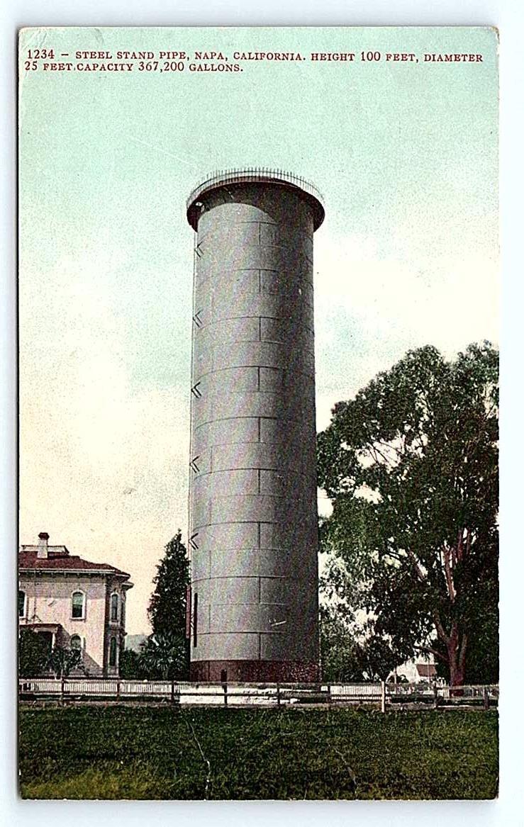 NAPA, CA California ~ 100 Foot High STEEL STAND PIPE  1910 Mitchell Postcard