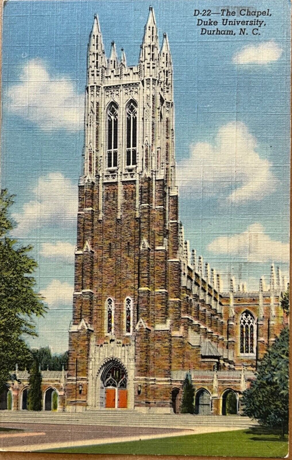 Durham North Carolina Duke University Chapel Postcard c1940