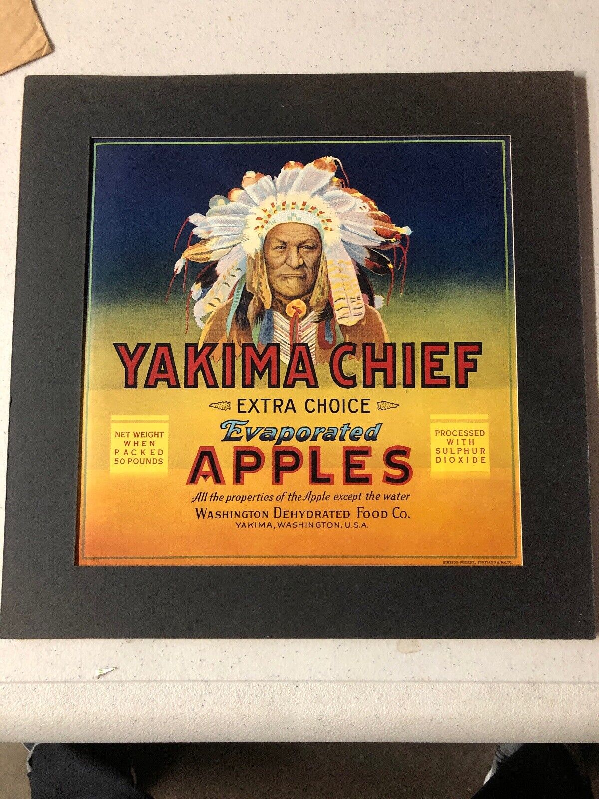 Old Vintage YAKIMA CHIEF Cigarette Commercials Ad Apple LABELS 10x10 Framed