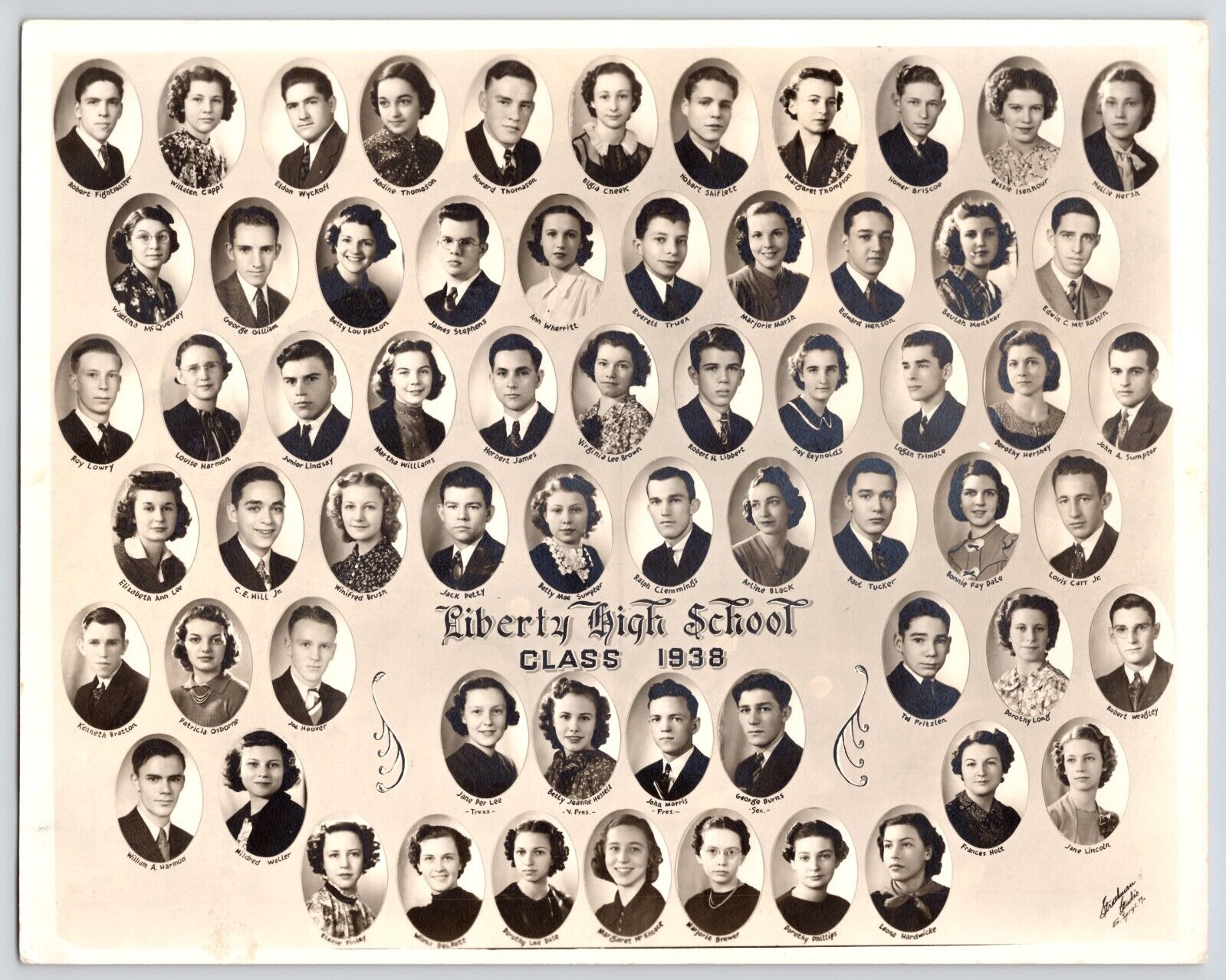 1938 Liberty High School Class Photo Vintage Portrait 8x10\