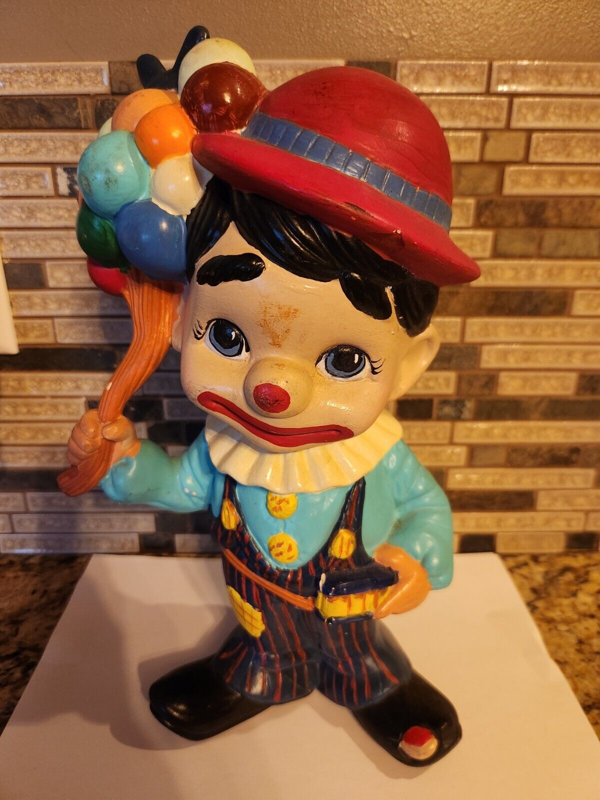 Vintage Birthday Clown  Ceramic Material 11 Inches Tall Neat Item