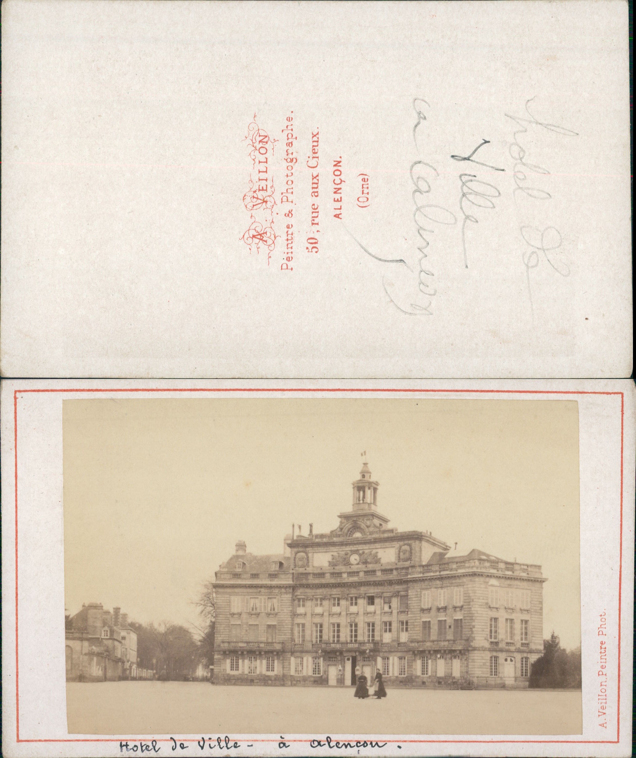 A.Veillon, France, Alençon, Vintage City Hall CDV albumen business card