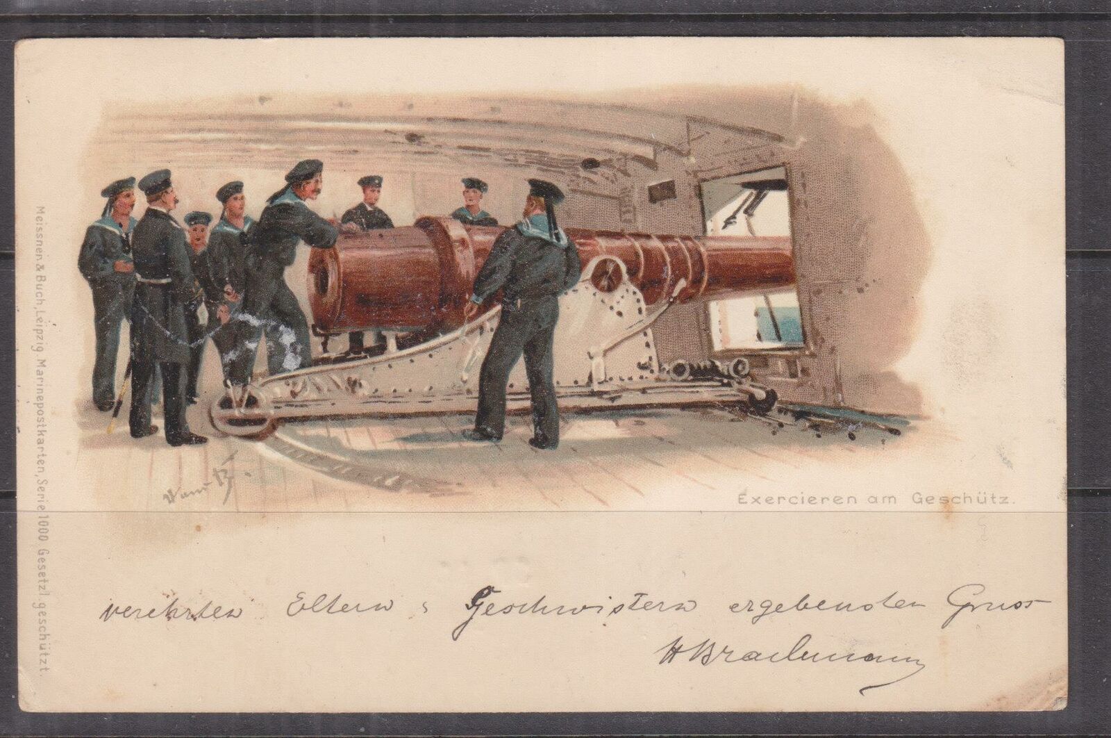 GERMANY, 1899 ppc. SHIPS HEAVY CANNON, NAVY, 10pf. KIEL to New South Wales.
