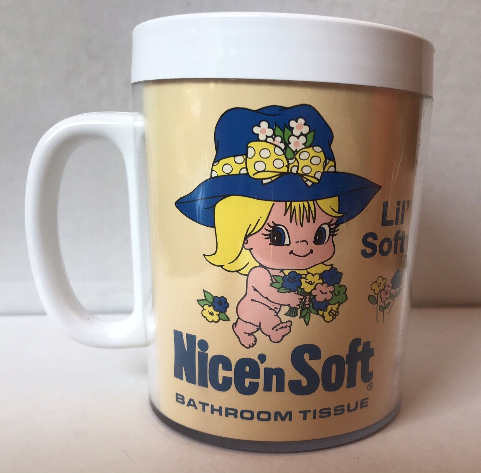Nice’n Soft  Bathroom Tissue Promo Plastic Mug Cup Advertising NOS Lil Softy