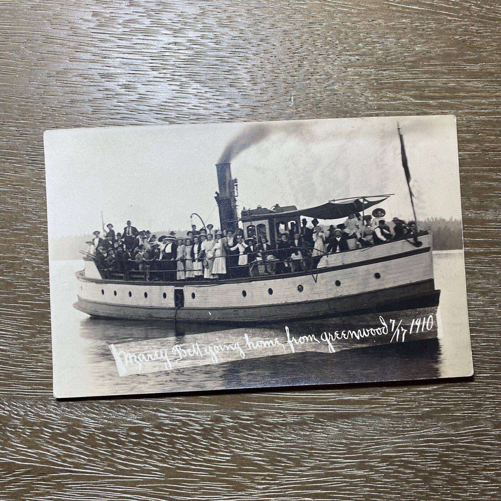 RPPC Greenwood Washington Marey Bell Boat going home 1910 Real Photo Postcard