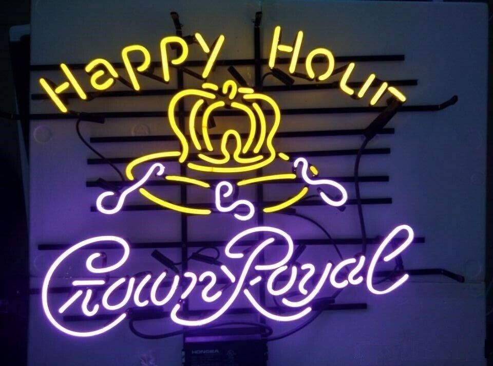 New Happy Hour Crown Royal Beer Bar Neon Light Sign 24\
