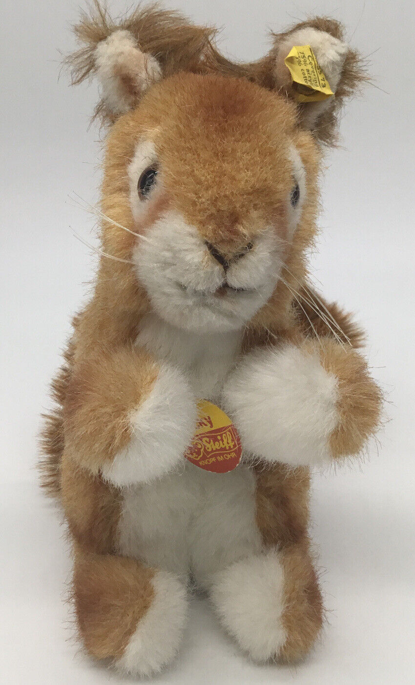 Steiff Ricky Squirrel 2030/20 Ear Button and Chest Name Tags Glass Eyes