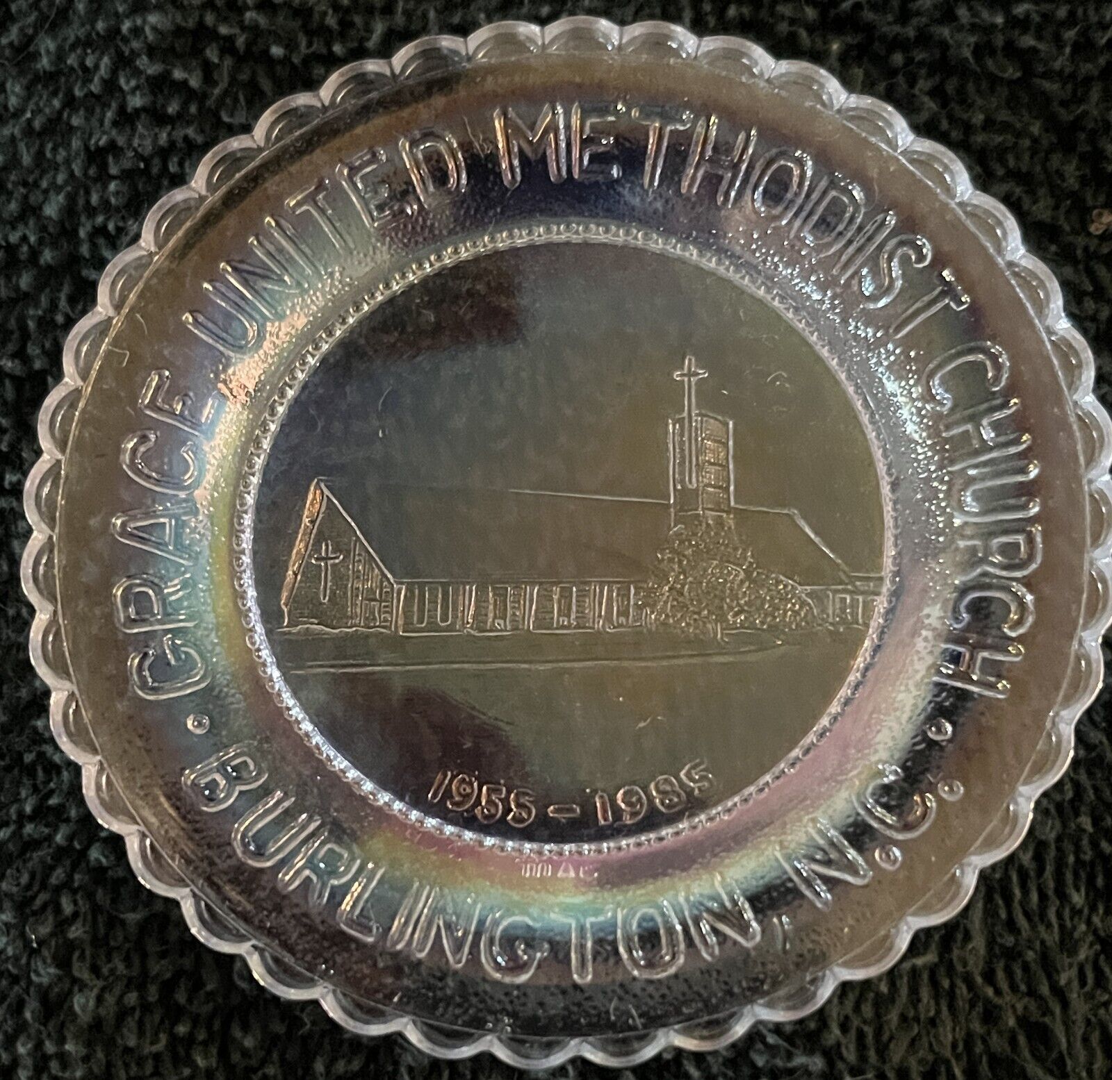 30th Anniv. Grace United Meth. Church Bulington, N. C. Millville Art Glass Plate