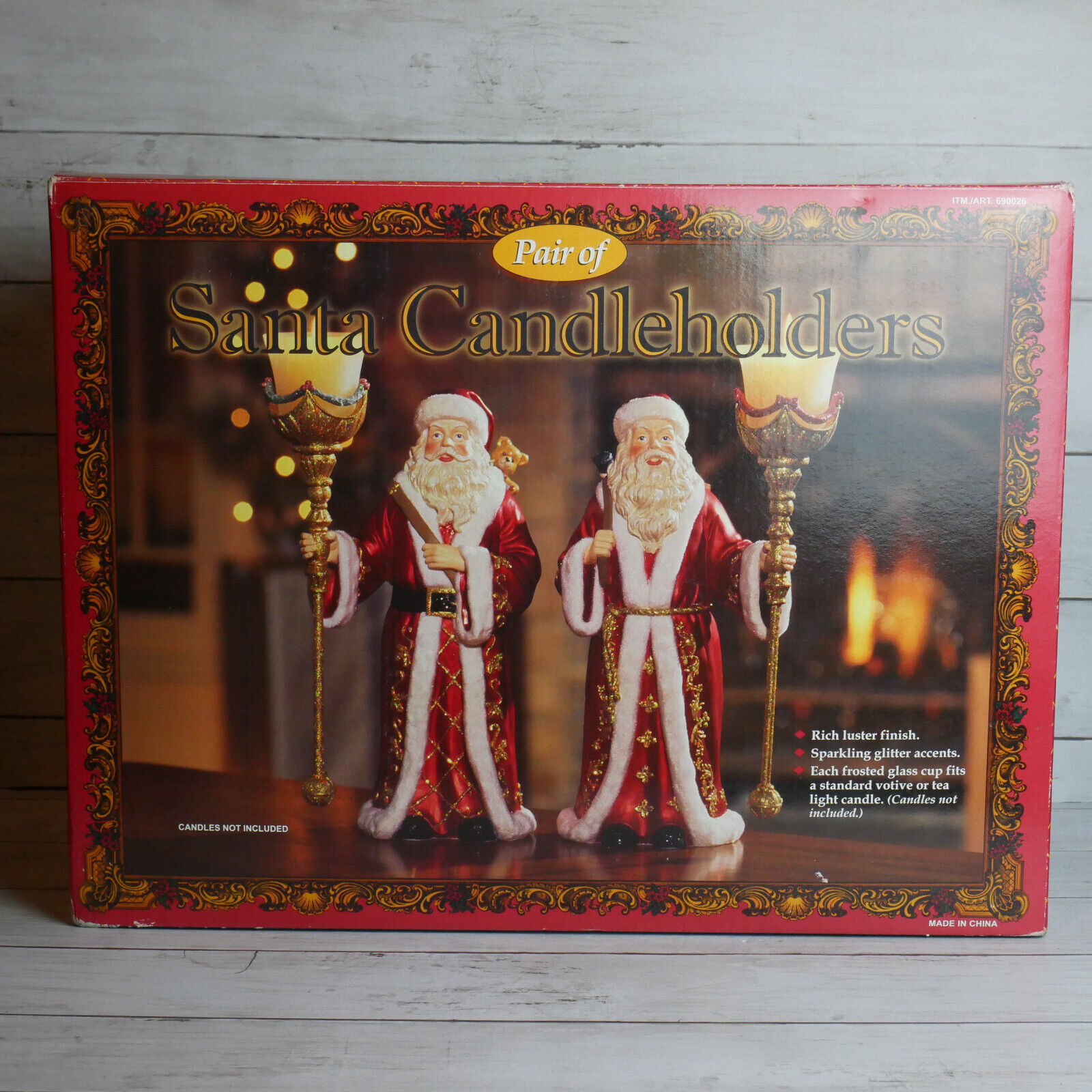 Pair Of Kirkland Signature Vintage Christmas Santa Candle Holders W Box 12.25\