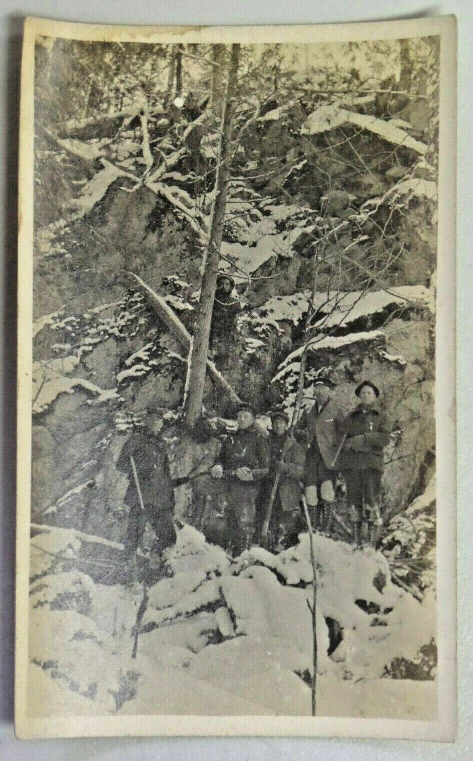 Early 1900\'s Large Group of Deer Hunters in Rough Terrain RPPC Postcard 6077