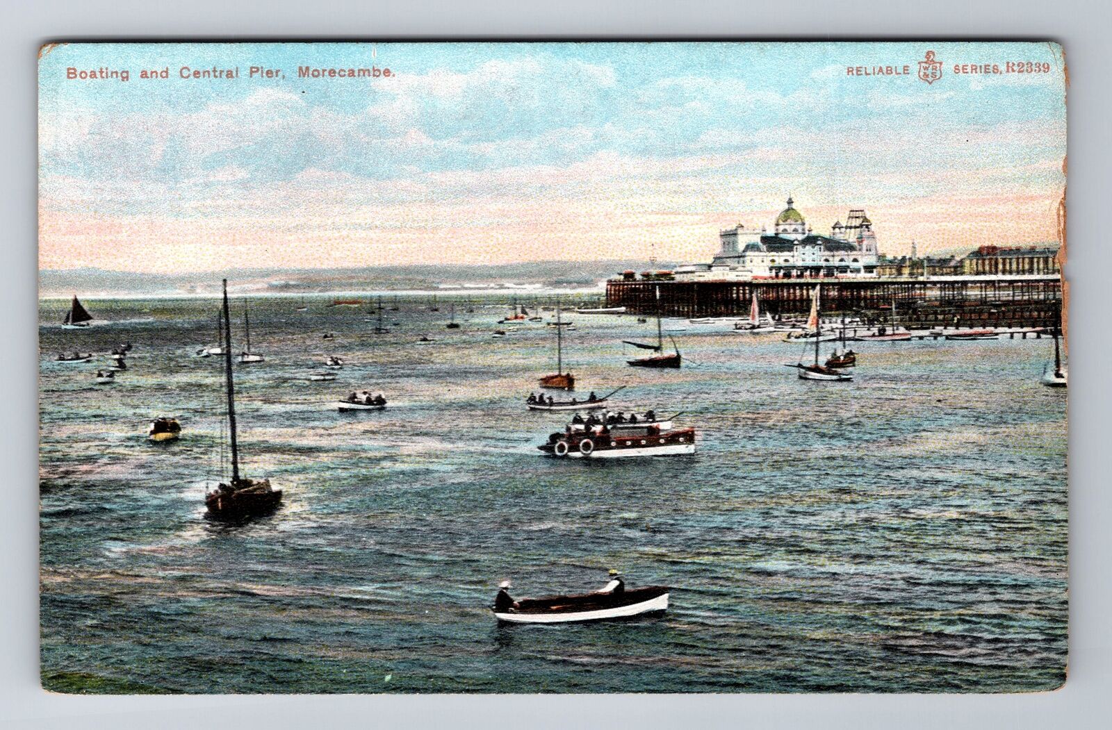 Morecambe England U.K., Boating & Central Pier, Antique Vintage Postcard
