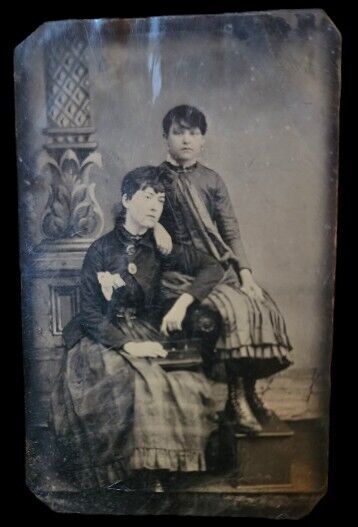 Antique Tintype Victorian Civil War Daguerreotype Photo Photograph Style Sisters