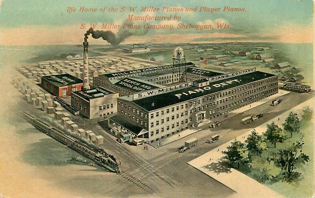 Postcard S W Miller Pianos & Player Pianos Factory, Sheboygan, Wisconsin