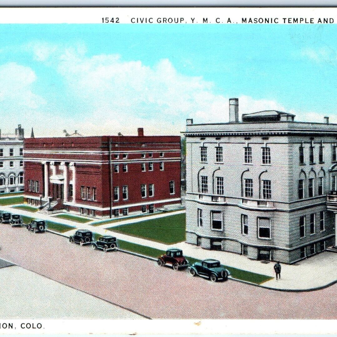 c1920s Grand Junction, Colo Civic Group YMCA Masonic Post Office Postcard CO A64