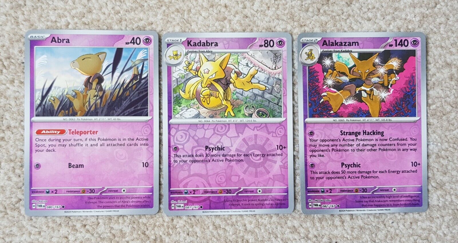 Abra Kadabra Alakazam Reverse Holo Evo Line Pokemon Card Twilight Masq 2024