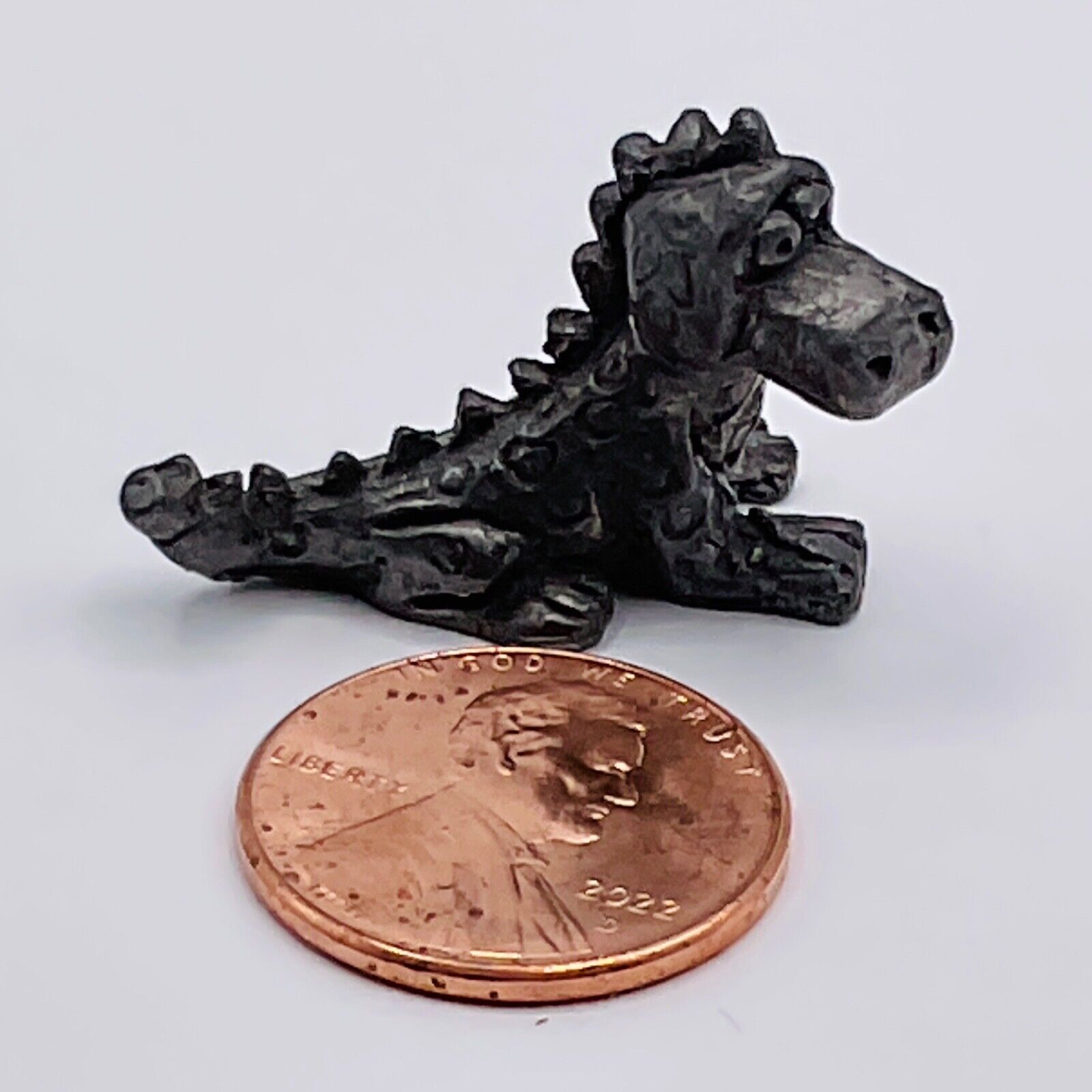 VTG Dragon Small Miniature Pewter Figurine Silver Black Fantasy Mythical Creatur