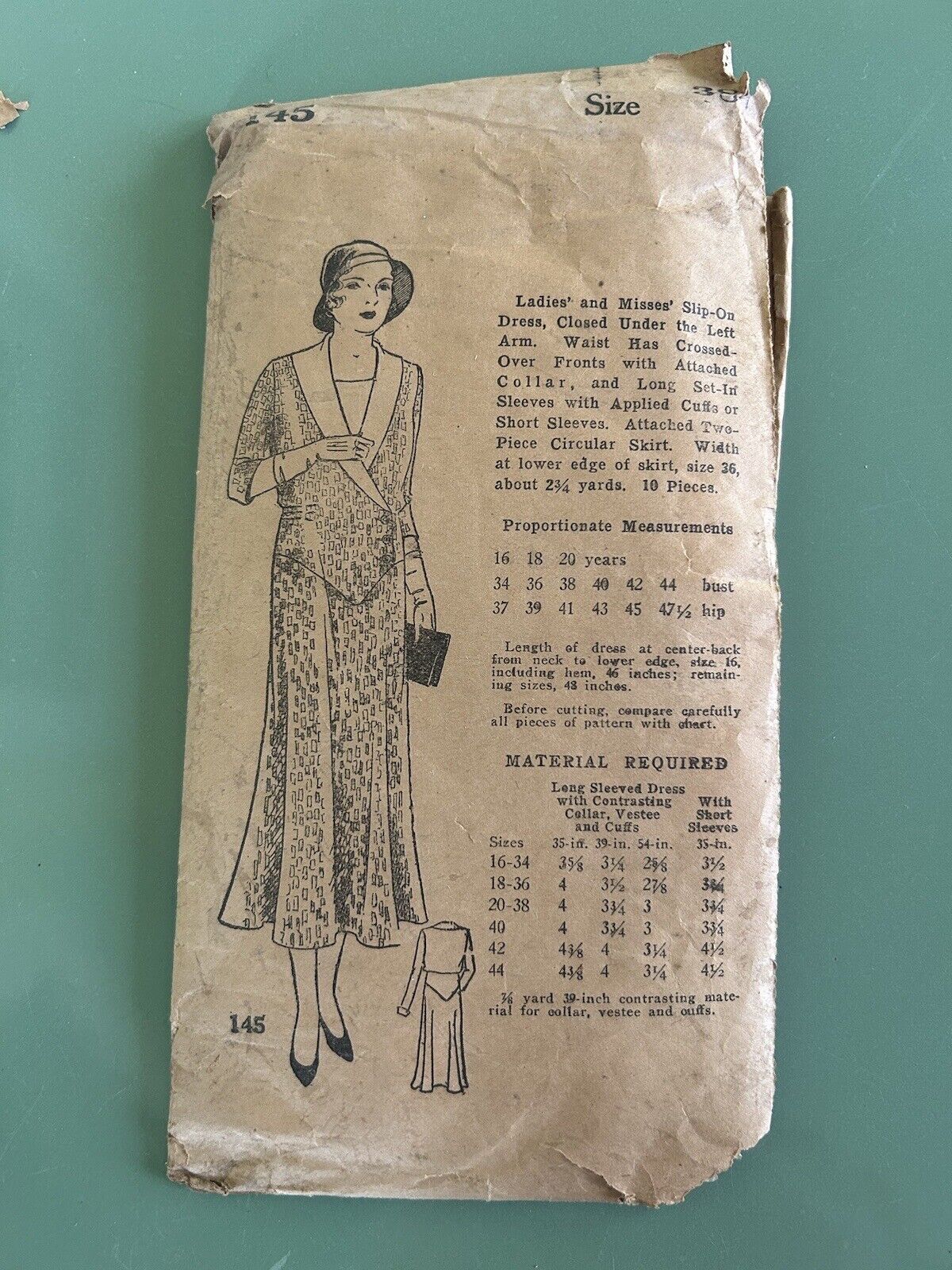 Early 1930’s Size 38 Dress Pattern