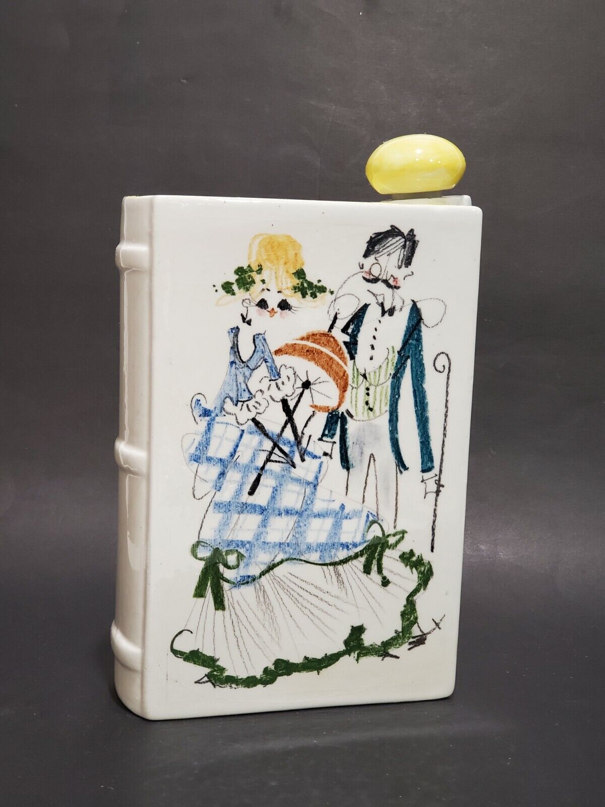 VTG Ceramic Bottle Book - Lady & Gentleman - Quadrifoglio (?)/Flower Painter (?)