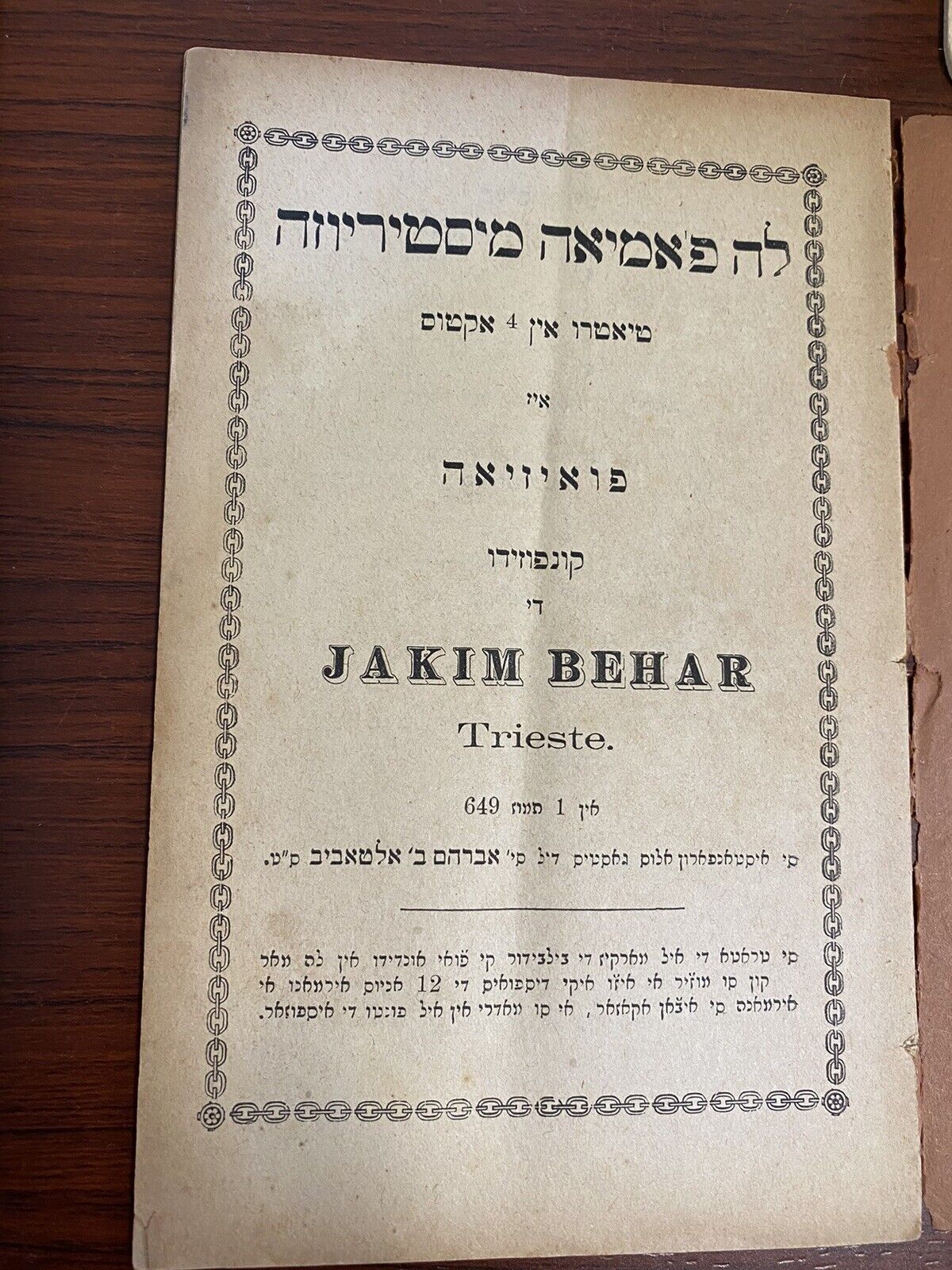 Ladino Judezmo La Famiya Misterioza Play By Jakim Behar 1889