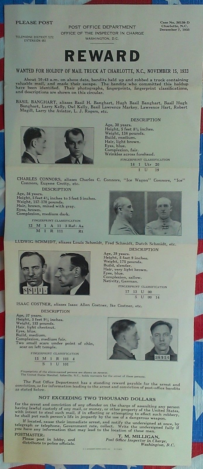 ONE OF THE RAREST MAFIA FBI WANTED POSTERS, AL CAPONE/ROGER TOUHY, FEW EXIST