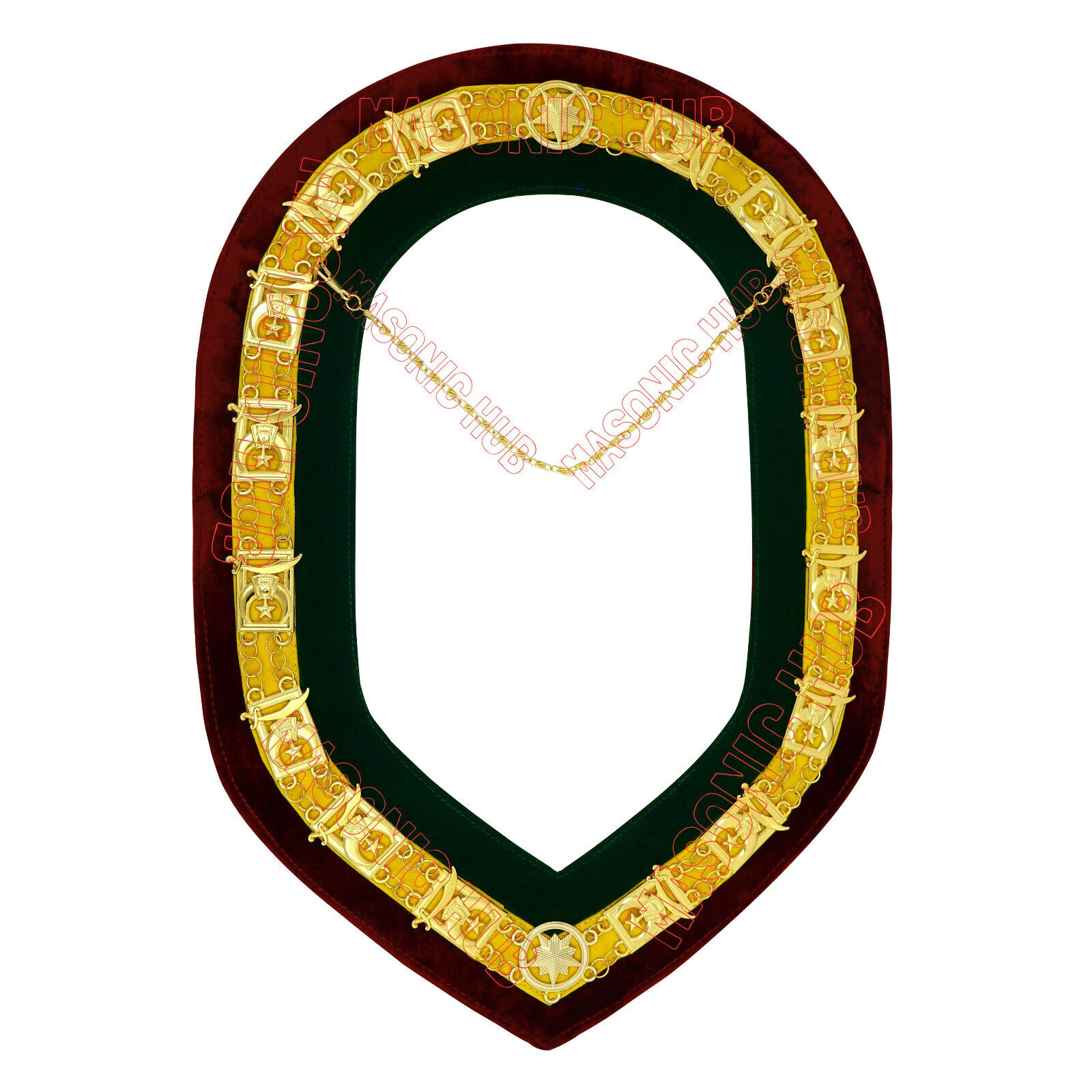 Regalia Masonic Shriner Tri-Color Deluxe Chain Collar in Red, Green, and Yellow