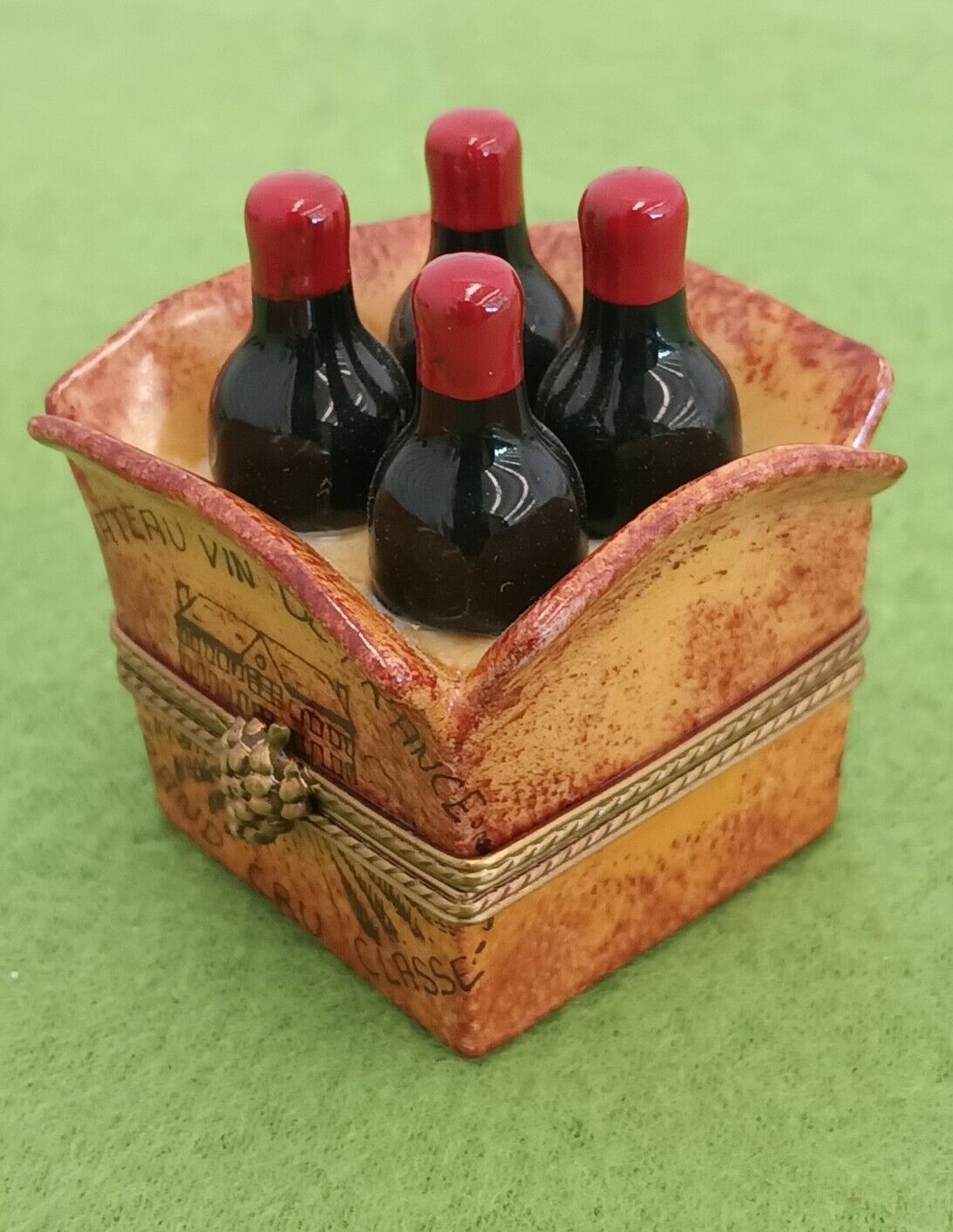 Four Bottles of Wine Open Limoges box Porcelain Trinket Box Vintage Pre-owned...