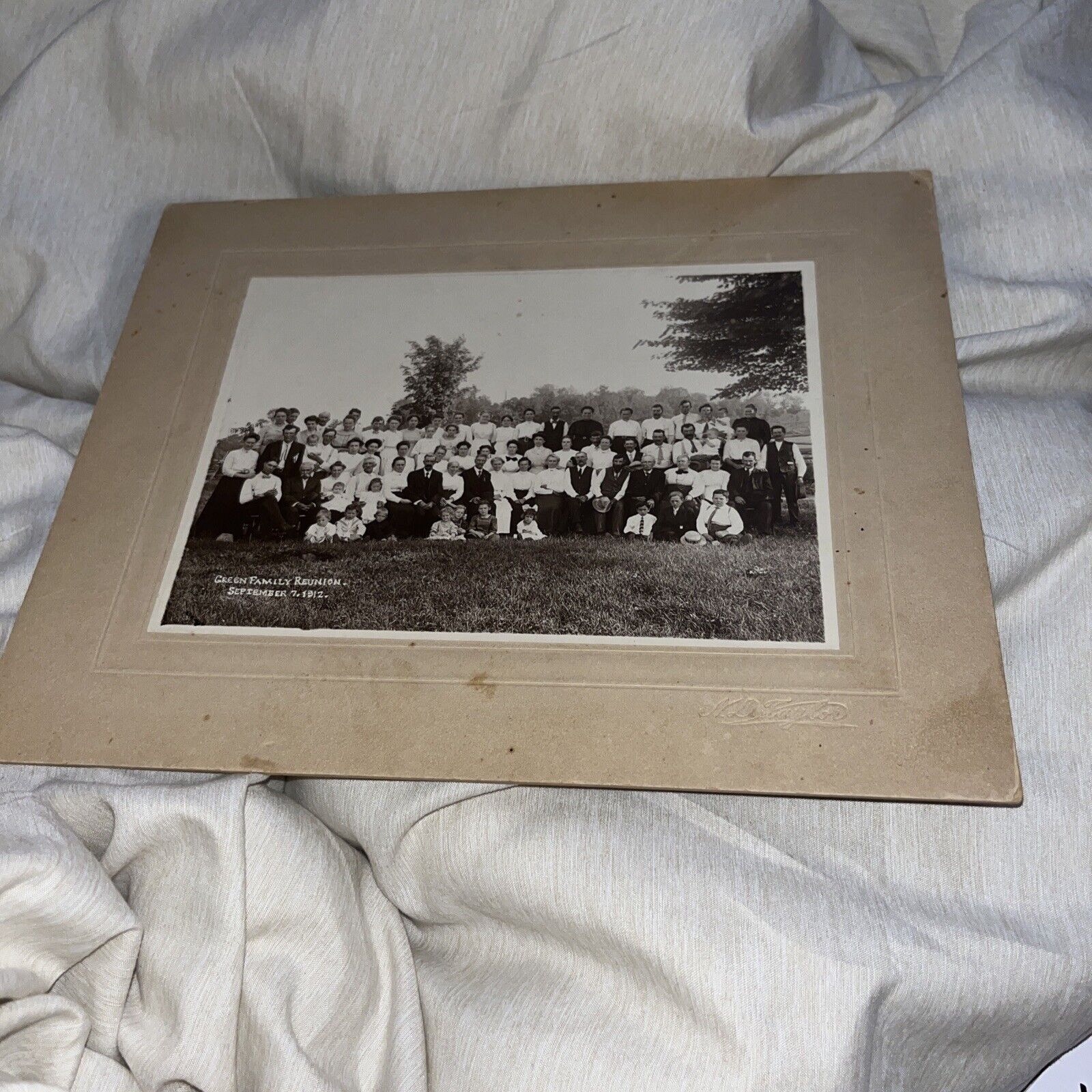 1912 Antique Large Cabinet Card: Greene Family Reunion Photo - September 7