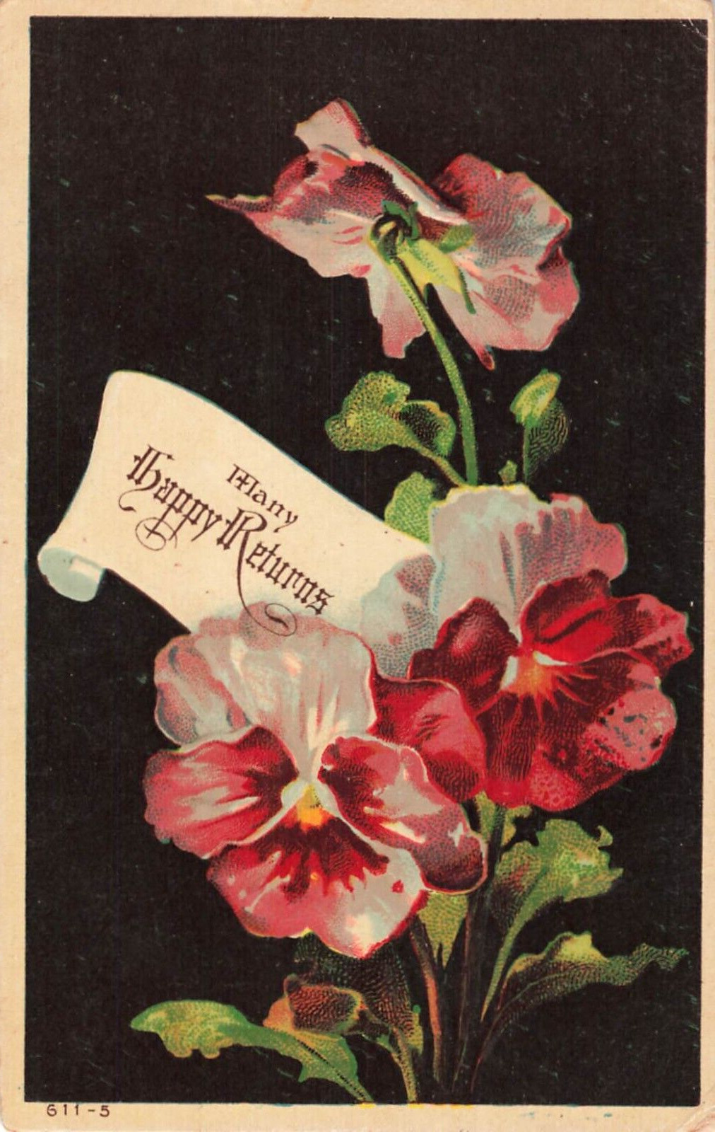 Vtg Early 1900\'s Many Happy Returns Flowers Romance Postcard 5.5\