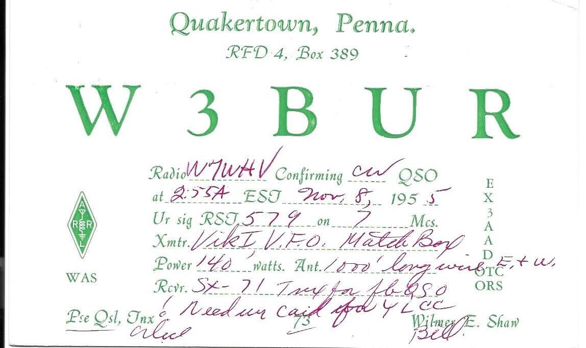 QSL  1955 Quakertown PA    radio card