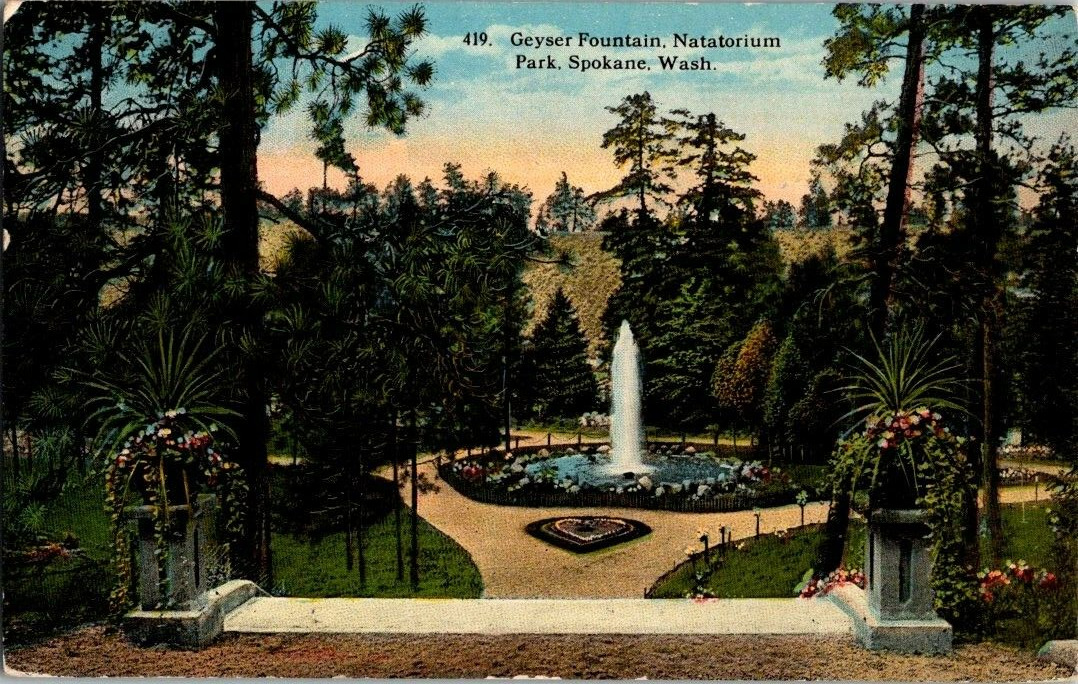 Spokane Washington Geyser Fountain Natatorium Park Vintage Postcard 1914