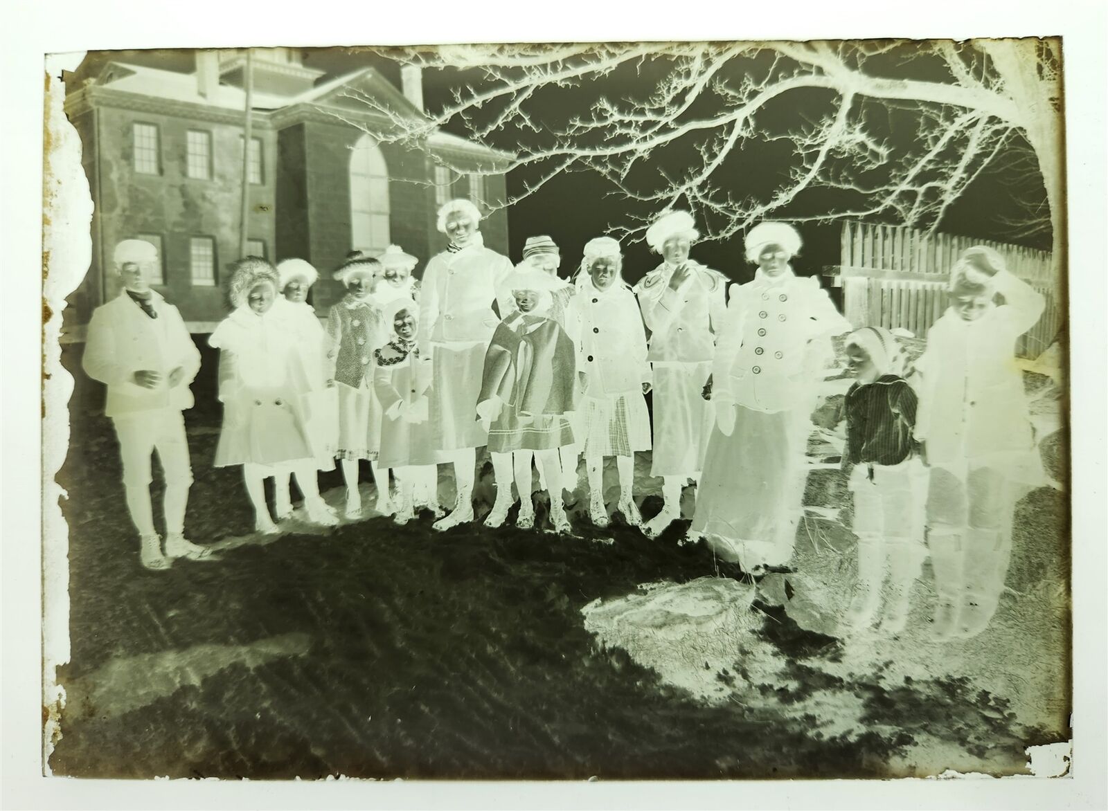 1905? antique PLAINFIELD ct GLASS NEGATIVE photo GRAMMER SCHOOL CHILDREN ACADEMY