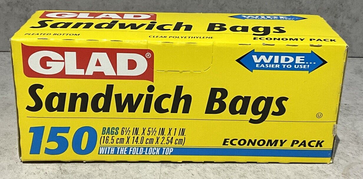 Glad Sandwich Bag Fold Top TV Movie Prop Vintage New 150 Count Advertising