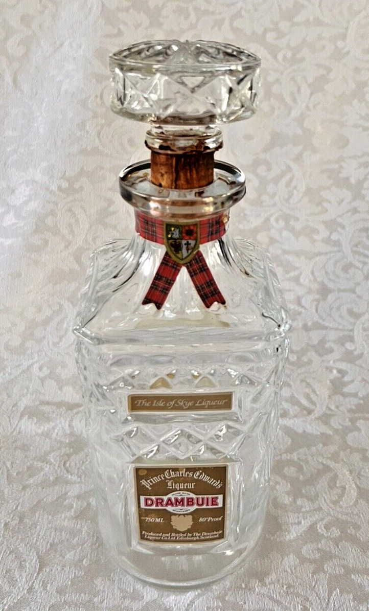 Vintage Drambuie Decanter Bottle Lead Crystal Prince Charles Edward Liqueur