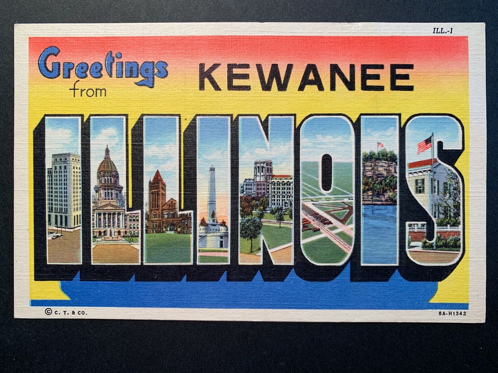 Linen Postcard - Greetings from KEWANEE Illinois IL Large Letter