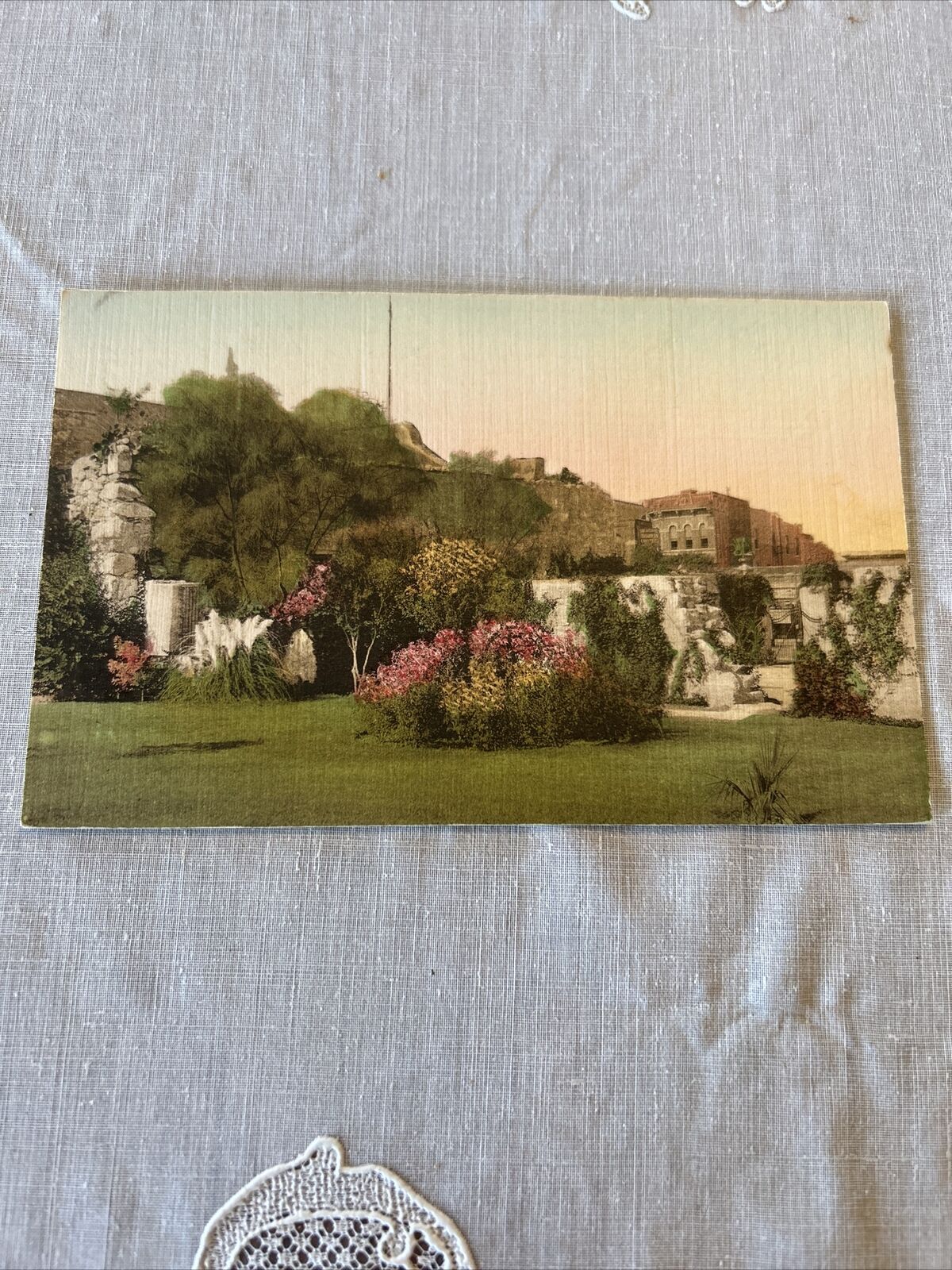 1929 Rear View Of The Alamo San Antonio Texas TX Handcolored Vtg Postcard
