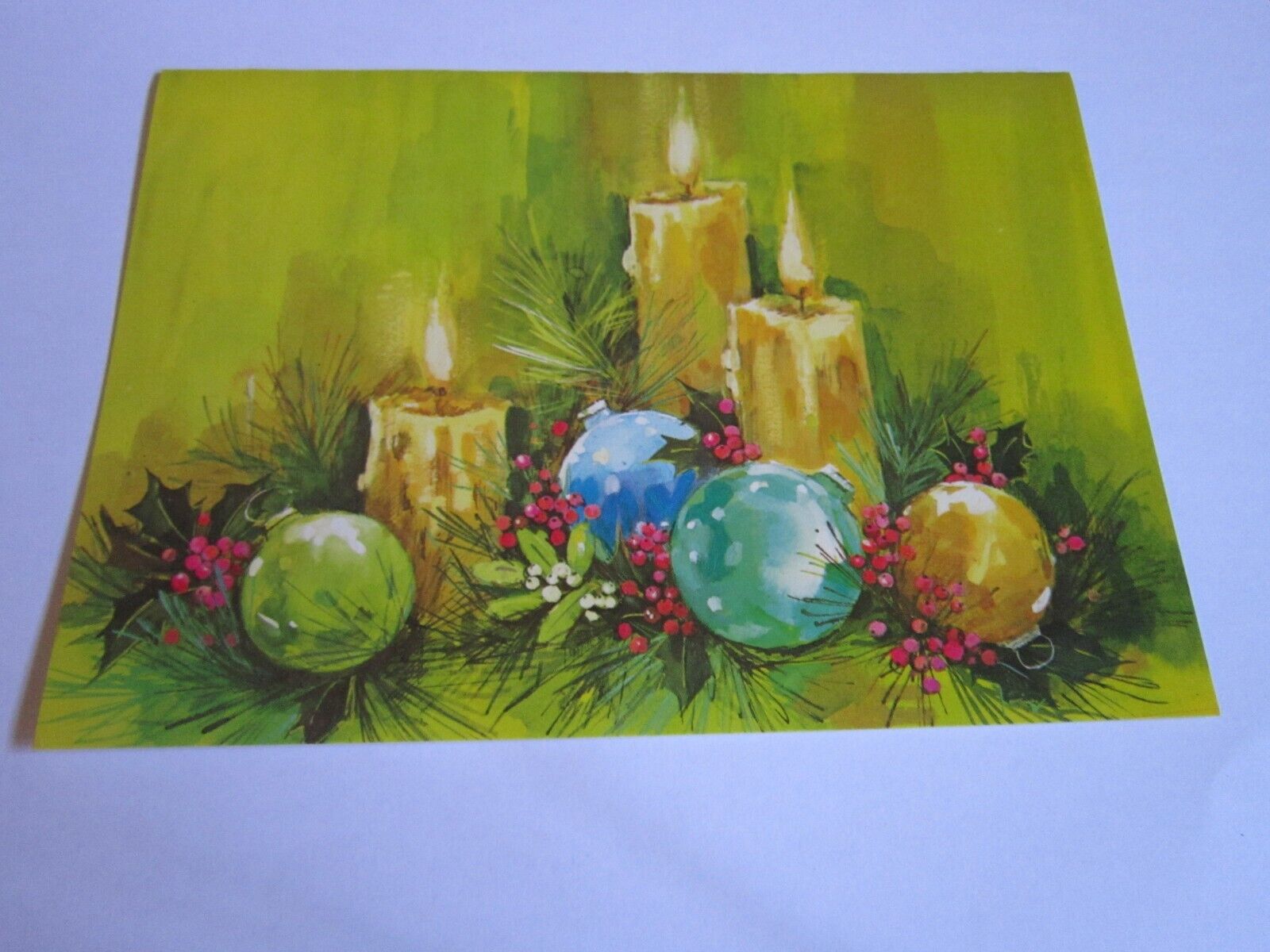 Vintage Holiday Card Candles Ornaments Christmas Originals NO Envelope Unused