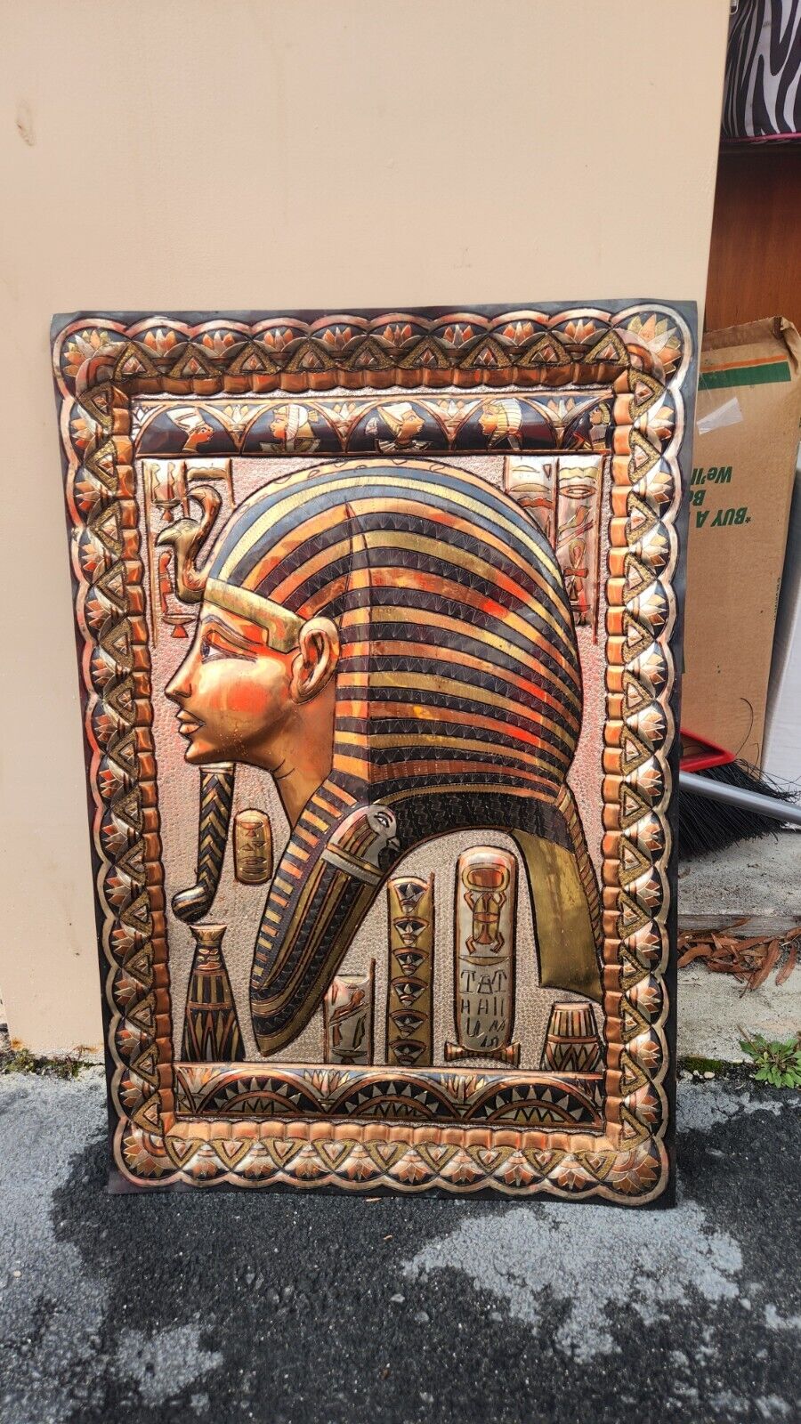 Made In Egypt Handmade Metal Wall Picture Of King-Tout-Anezh-Amoon 20x20