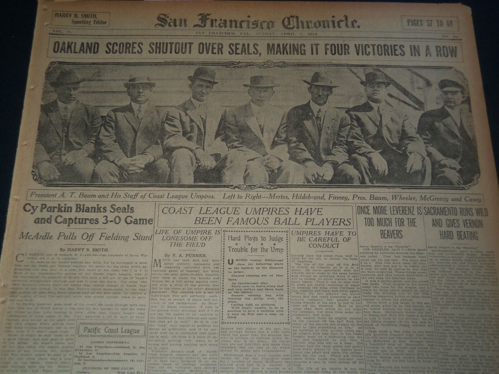1912 APRIL 7 SAN FRANCISCO CHRONICLE SUNDAY SPORTS SECTION - NT 7610