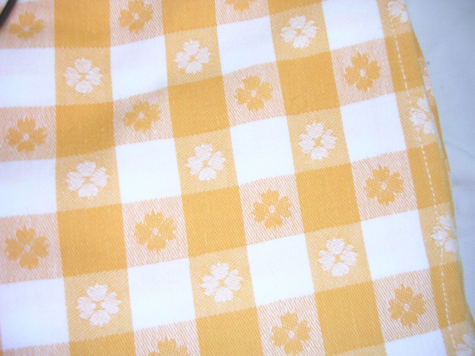 #D Vintage YELLOW  Gingham Check Picnic Tablecloth Cotton Daisy Flower 50 x50