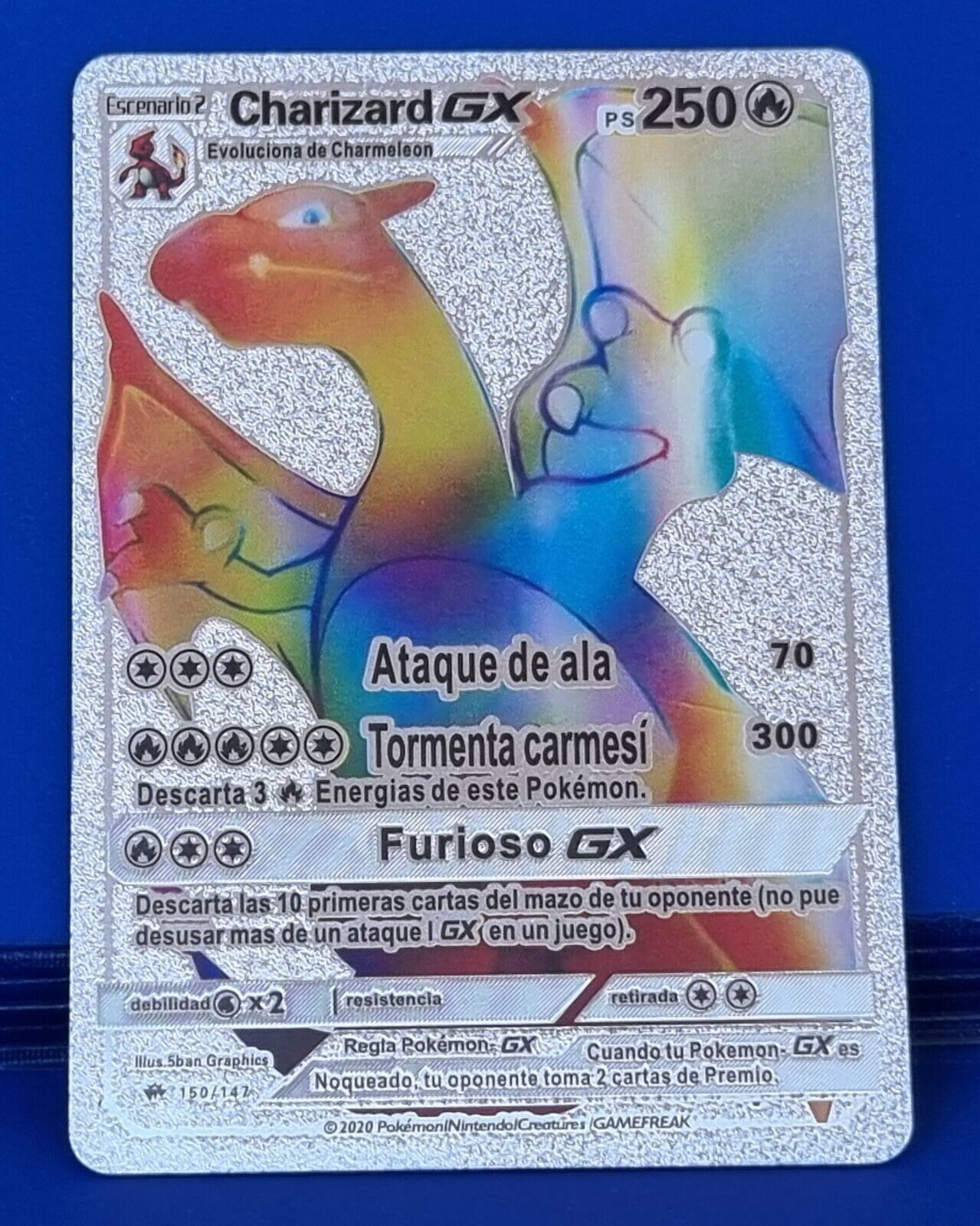 Spanish Pokemon Card Card Charizard GX 150/147 Silver Plated