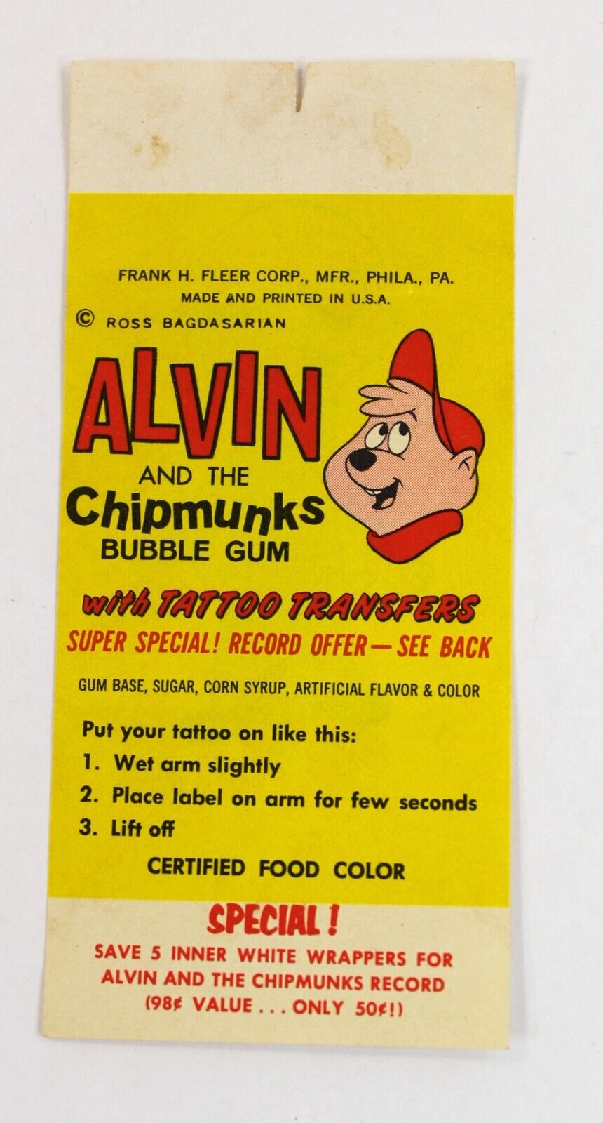 Fleer Alvin & The Chipmunks Bubble Gum Tattoo Transfers 1960\'s Simon