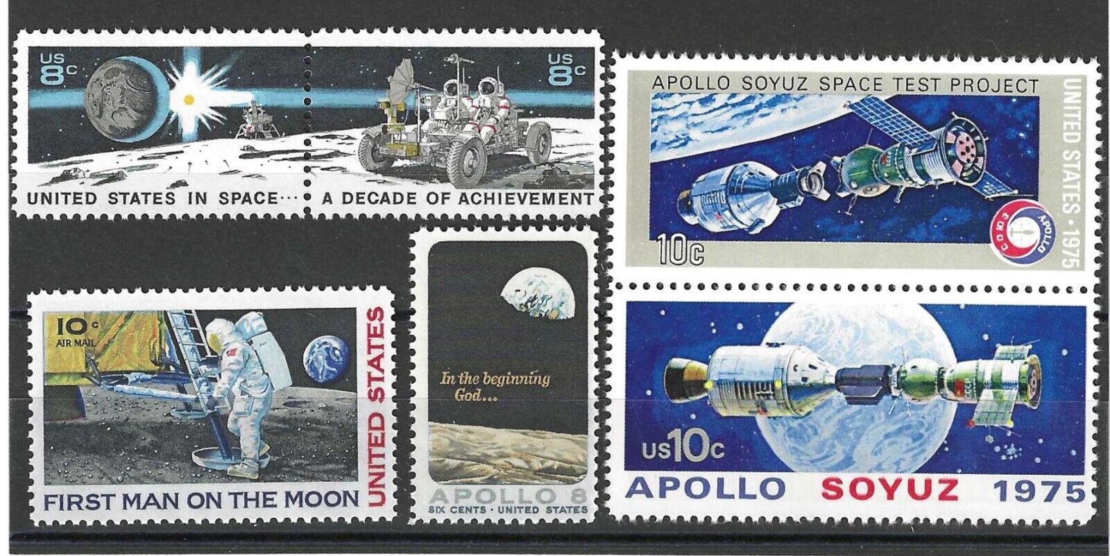 1960's-1970's APOLLO SPACE MISSIONS - SET OF 6 U.S. STAMPS - MINT CONDITION