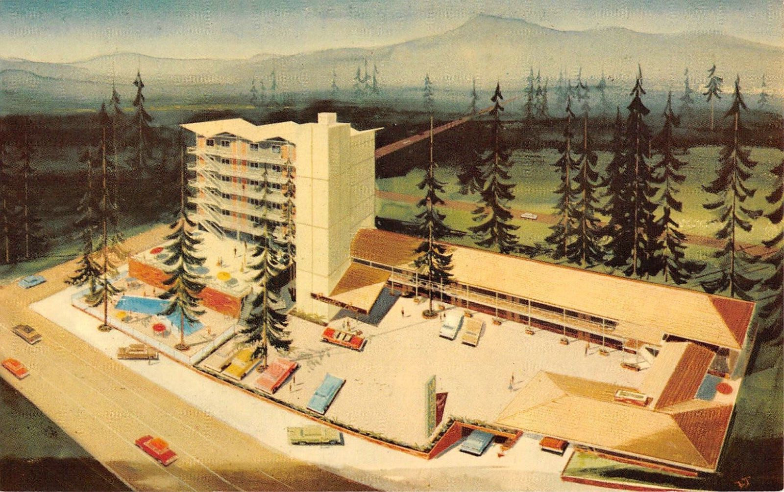 RUSSELL \'N PINES TOWER LODGE Tahoe City, Lake Tahoe, CA c1960s Vintage Postcard