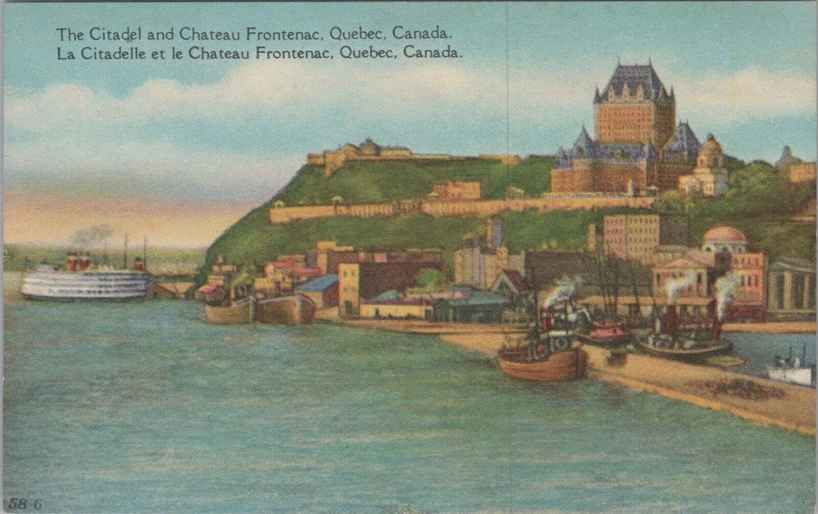 c1910s Chateau Frontenac & Citadel from Ferry Quebec Canada PC UNP B3726.4