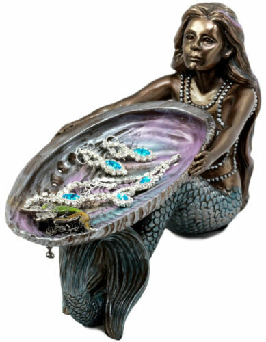 Ebros Gift Mermaid Holding Abalone Shell Platter Jewelry Dish Figurine 9\