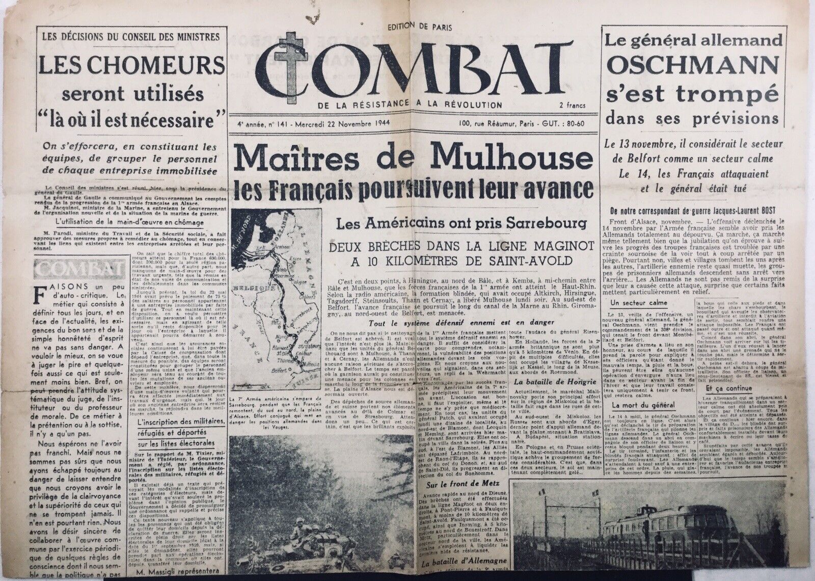 Mulhouse Released 1944 Saint Avold Thann Orleans Minjoz Rouze Sarrebourg Camus