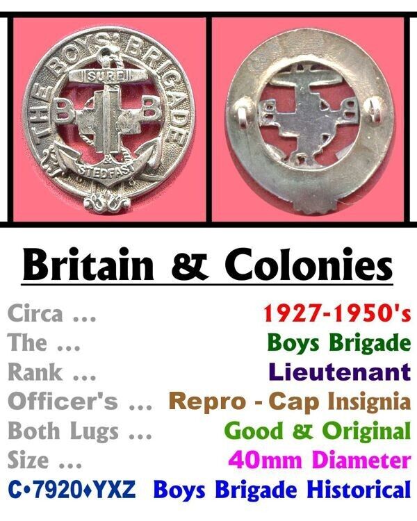 Cap Badge • Can\' - UK • Boys Brigade - Lieutenant • 1927-1950\'s • C•7920•
